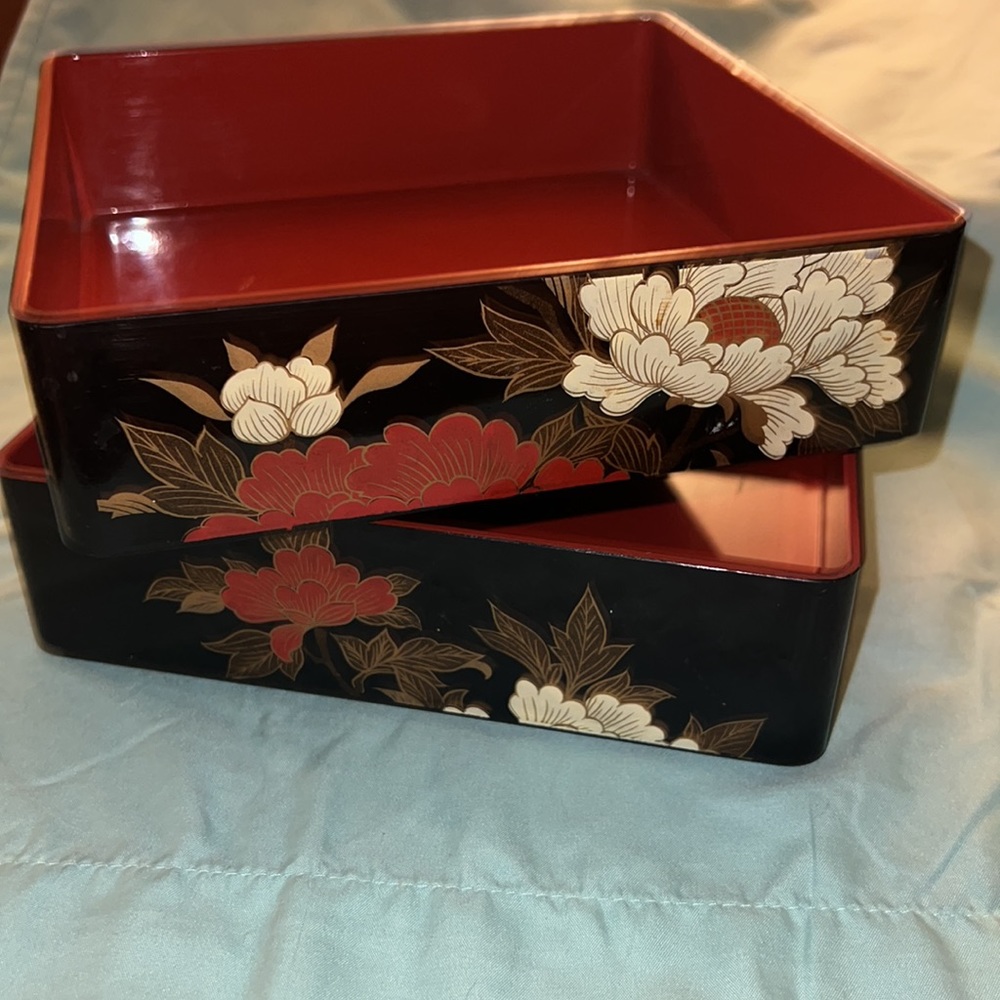 Antique Japanese stacking boxes set of two (hard plastic)